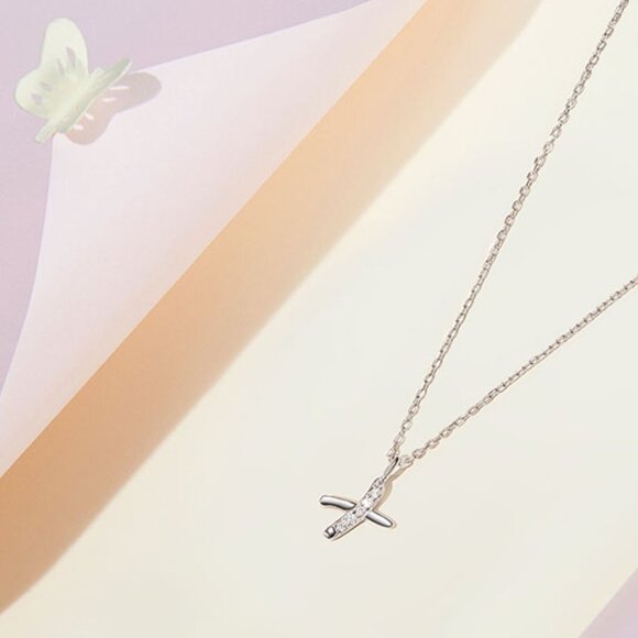 SHEGRACE 925 Sterling Silver Initial Letter X Pendant Necklace W Cubic Zirconia - Picture 2 of 5